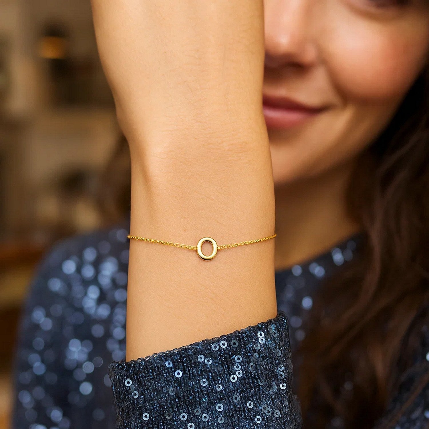 14K Yellow Gold Women's Mini Initial O Bracelet – 7 Inches – 14K Gold