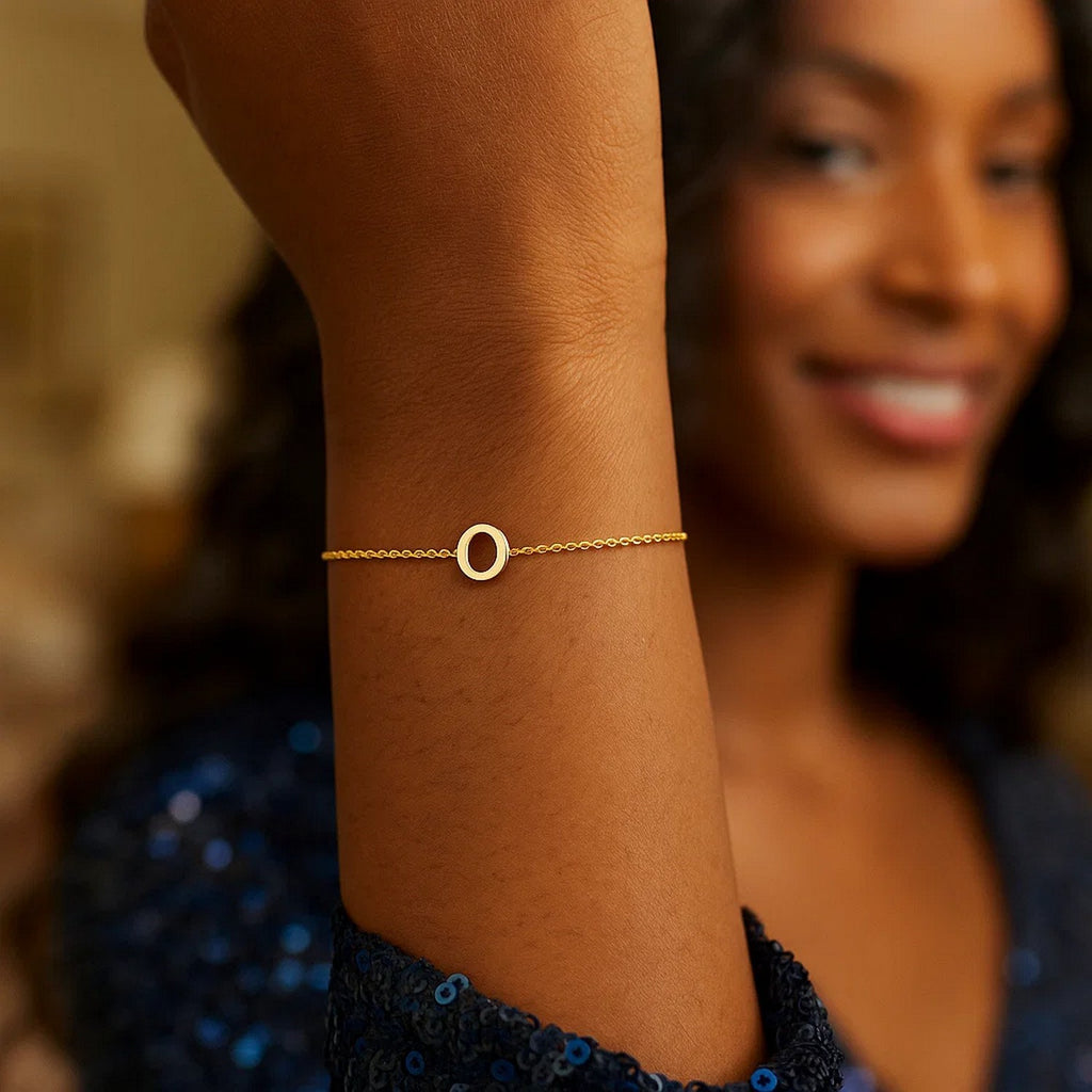 14K Yellow Gold Women's Mini Initial O Bracelet – 7 Inches – 14K Gold