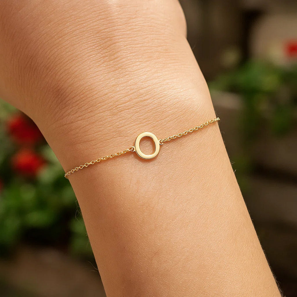 14K Yellow Gold Women's Mini Initial O Bracelet – 7 Inches – 14K Gold