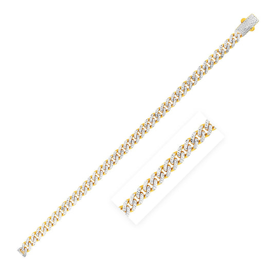 14K Yellow Gold White Pavé High Polish Modern Lite Miami Cuban Chain Necklace (6.50mm)