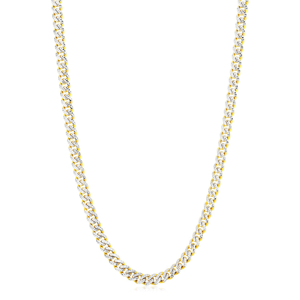 14K Yellow Gold White Pavé High Polish Modern Lite Miami Cuban Chain Necklace (6.50mm)