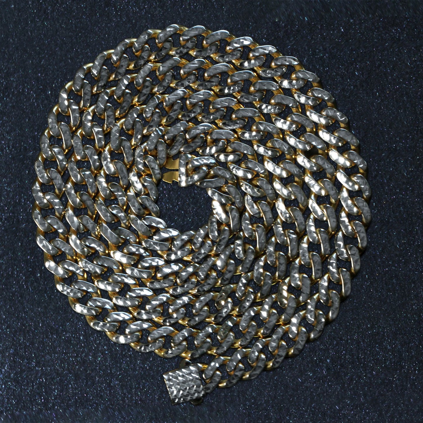 14K Yellow Gold White Pavé High Polish Modern Lite Miami Cuban Chain Necklace (6.50mm)