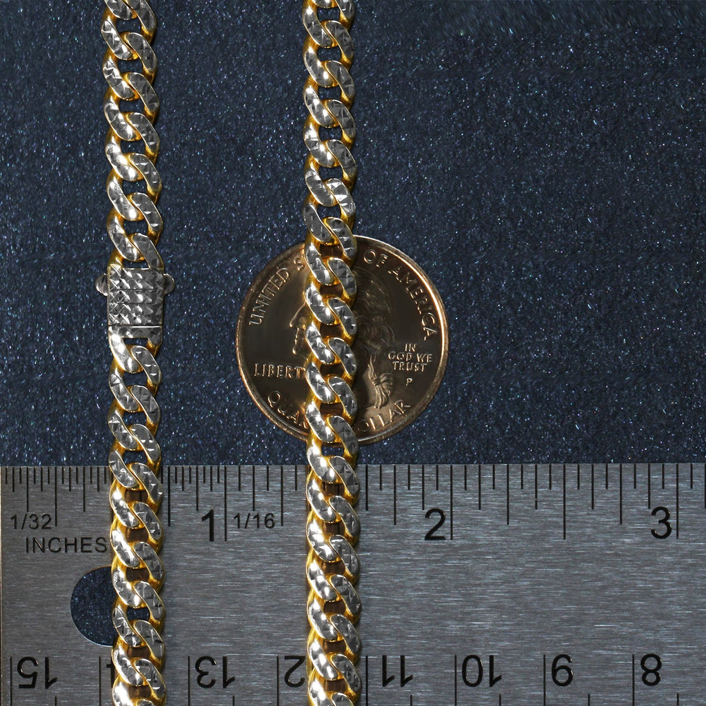 14K Yellow Gold White Pavé High Polish Modern Lite Miami Cuban Chain Necklace (6.50mm)