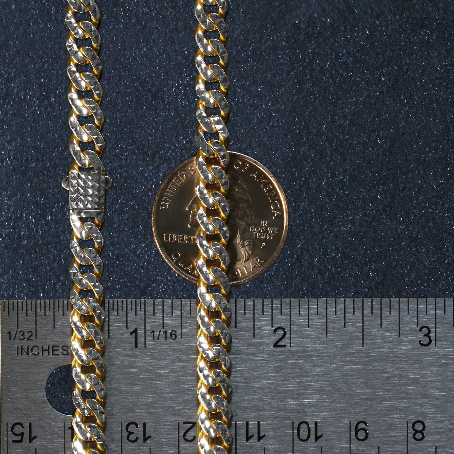 14K Yellow Gold White Pavé High Polish Modern Lite Miami Cuban Chain Necklace (6.50mm)