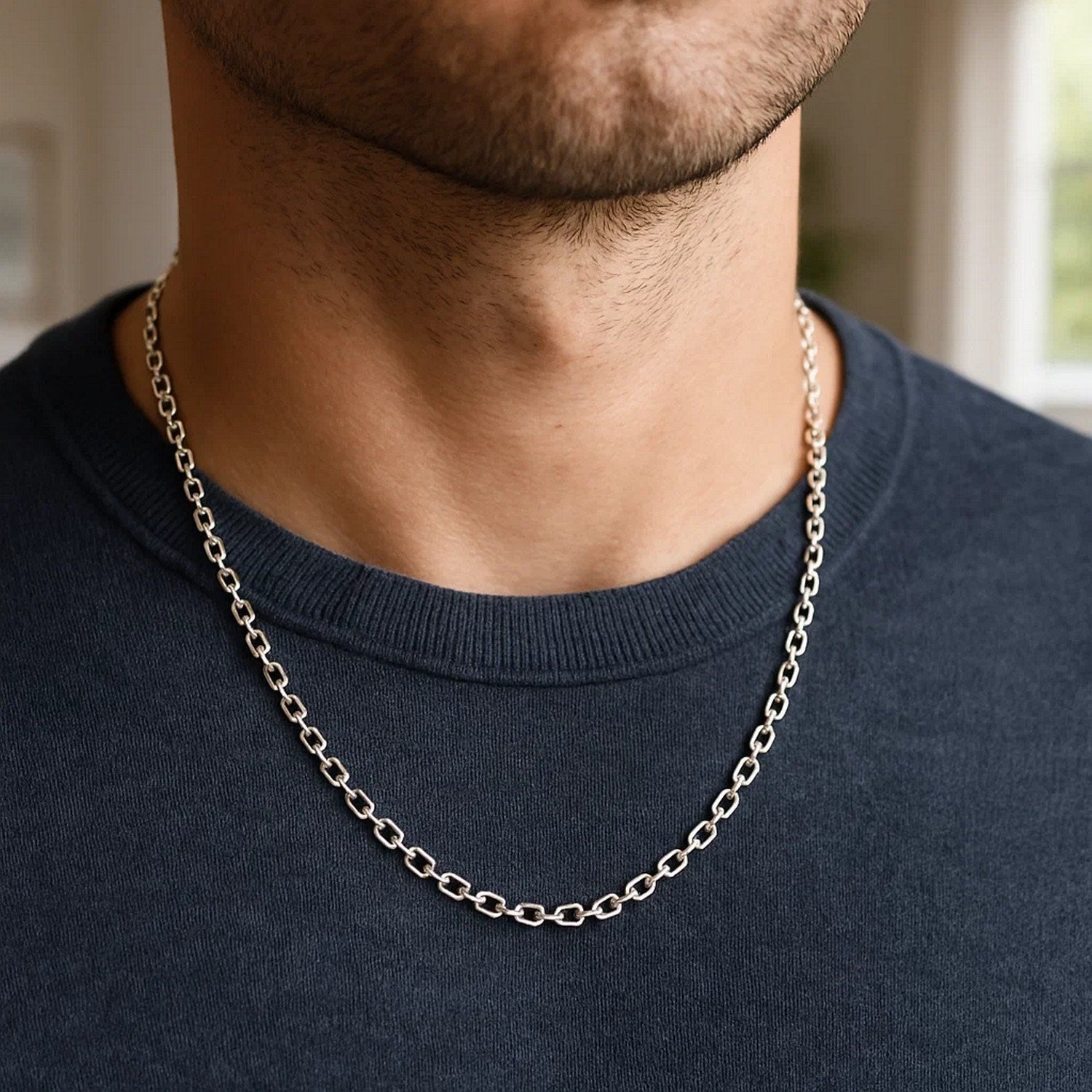 14k White Gold Diamond Cut Cable Link Chain (3.70 mm)
