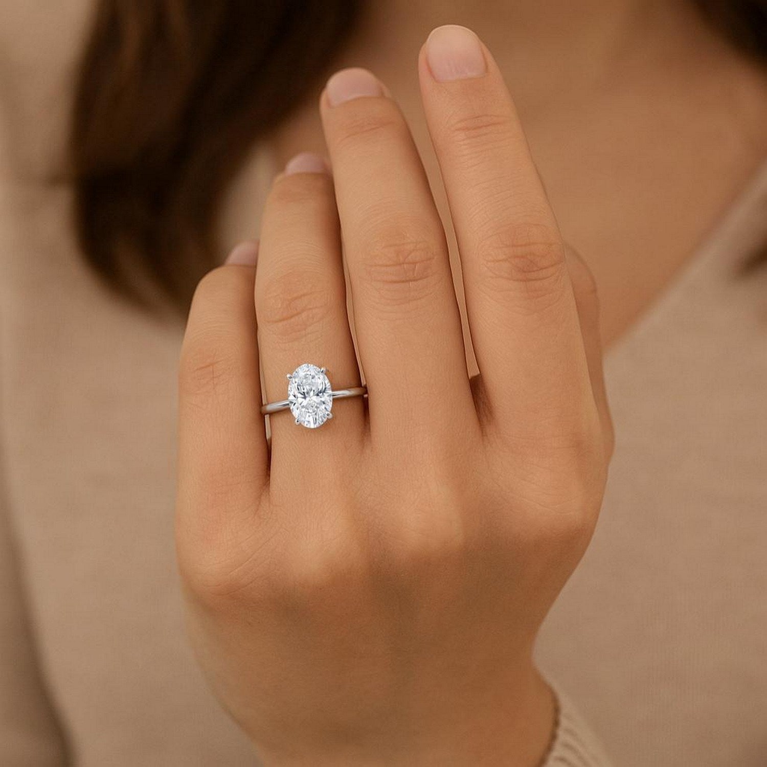 3 Carat Oval Lab-Grown Diamond Solitaire Ring | IGI Certified | 14K White Gold