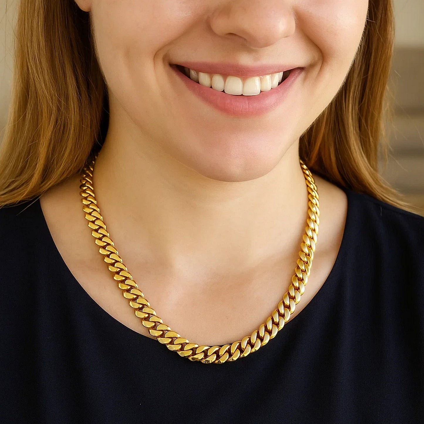 14K Yellow Gold Semi Solid Miami Cuban Chain Necklace (9.10mm) – True Pure Gold