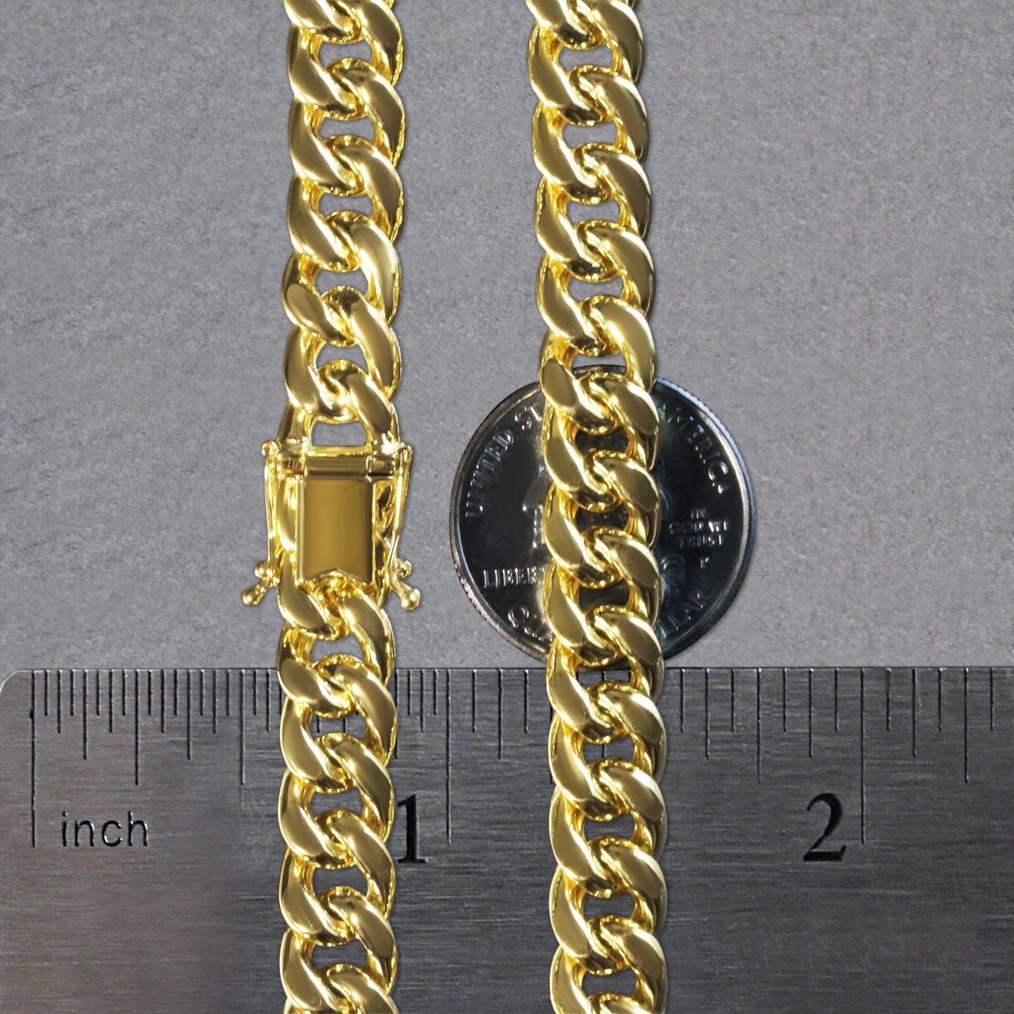14K Yellow Gold Semi Solid Miami Cuban Chain Necklace (9.10mm) – True Pure Gold