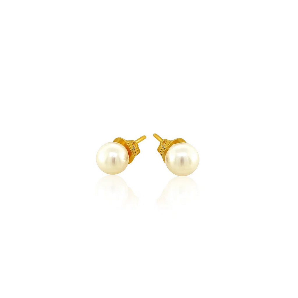 14K Yellow Gold Freshwater Cultured White Pearl Stud Earrings 4mm