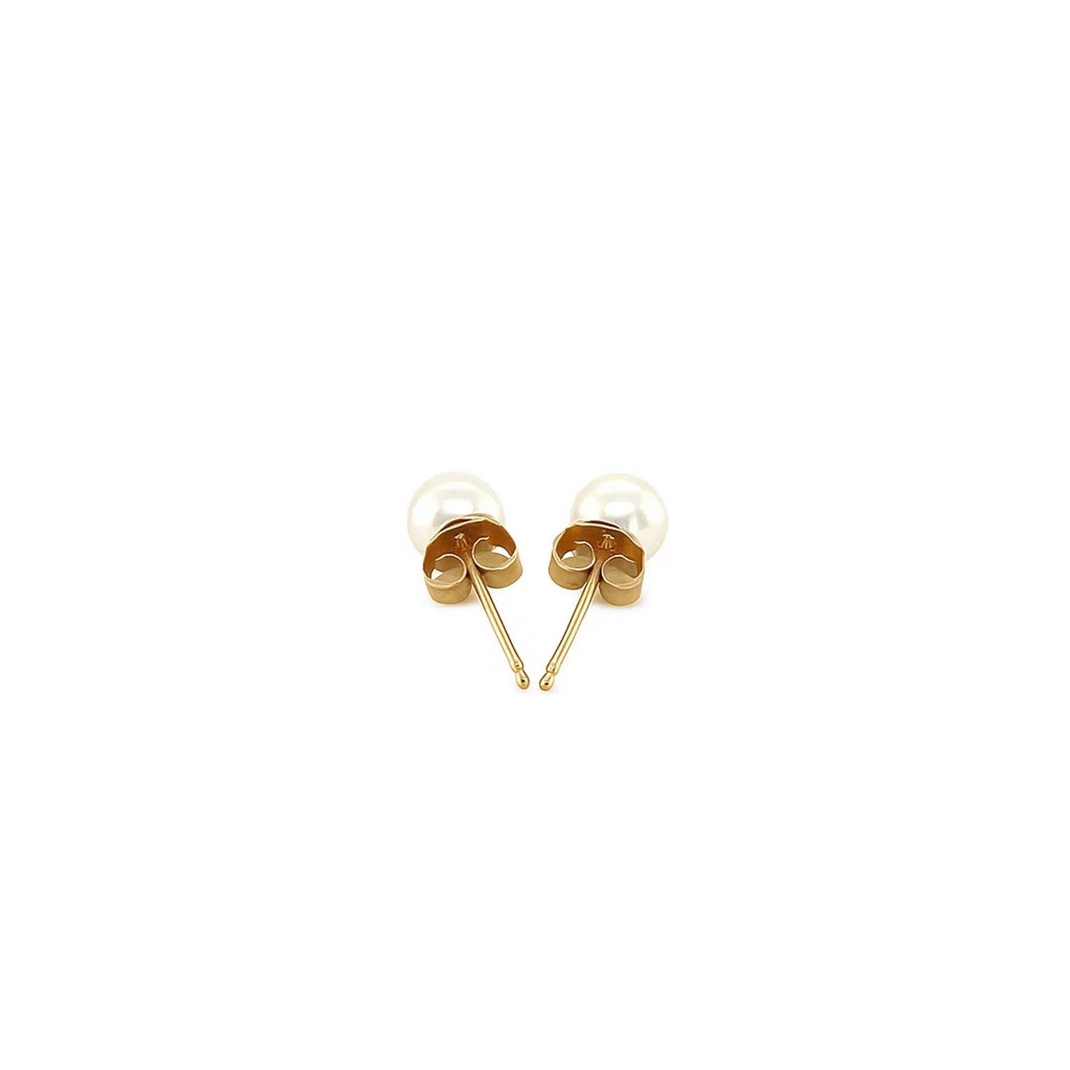 14K Yellow Gold Freshwater Cultured White Pearl Stud Earrings 4mm