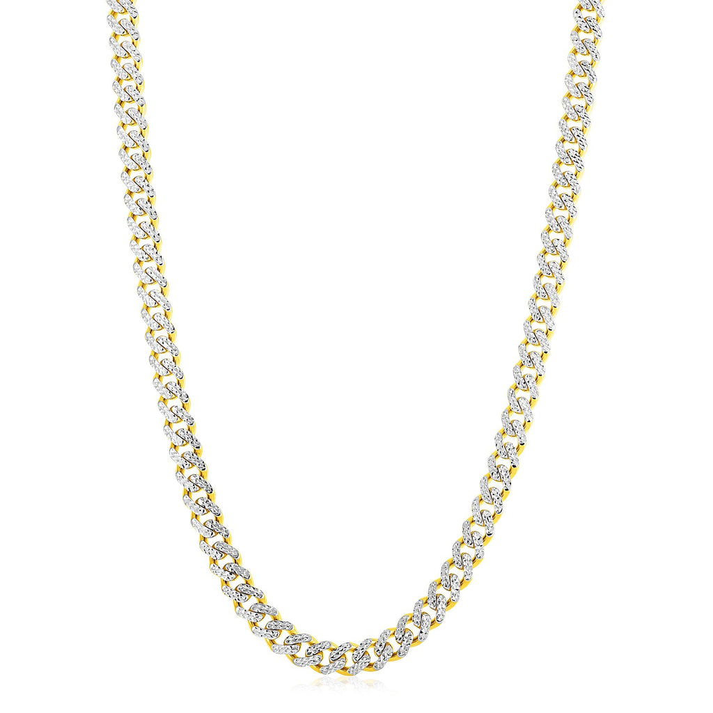 14K Yellow Gold White Pavé High Polish Modern Lite Miami Cuban Chain Necklace (8.00mm)