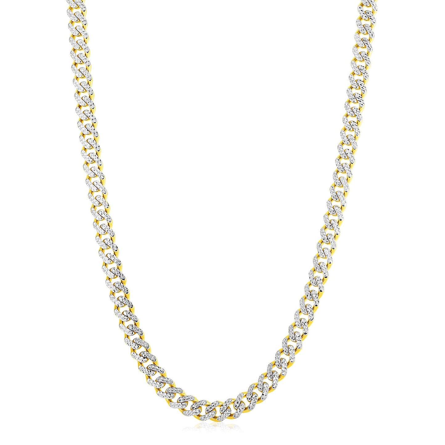 14K Yellow Gold White Pavé High Polish Modern Lite Miami Cuban Chain Necklace (8.00mm)