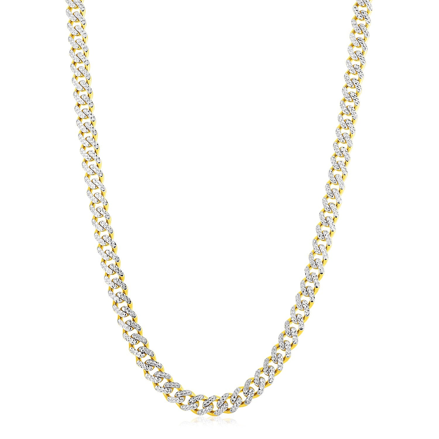 14K Yellow Gold White Pavé High Polish Modern Lite Miami Cuban Chain Necklace (8.00mm)