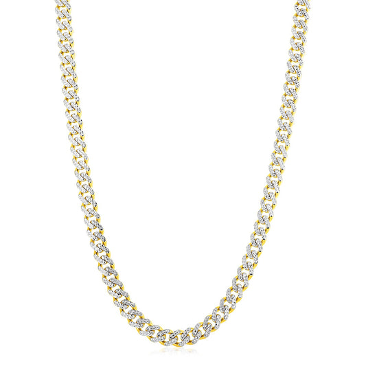 14K Yellow Gold White Pavé High Polish Modern Lite Miami Cuban Chain Necklace (8.00mm)