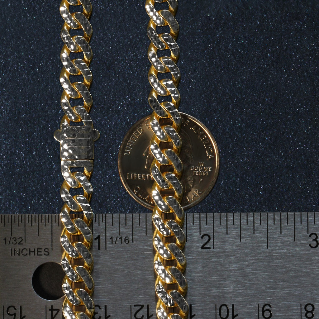 14K Yellow Gold White Pavé High Polish Modern Lite Miami Cuban Chain Necklace (8.00mm)