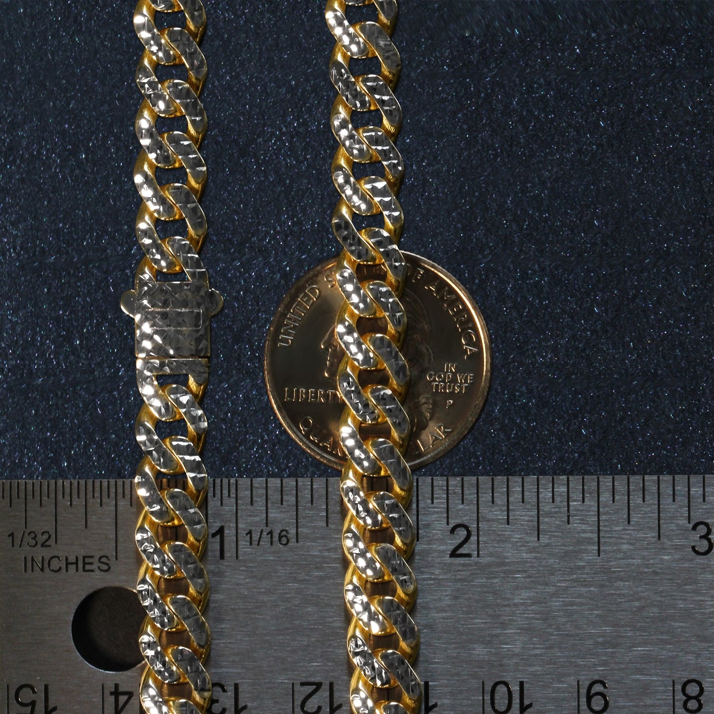 14K Yellow Gold White Pavé High Polish Modern Lite Miami Cuban Chain Necklace (8.00mm)