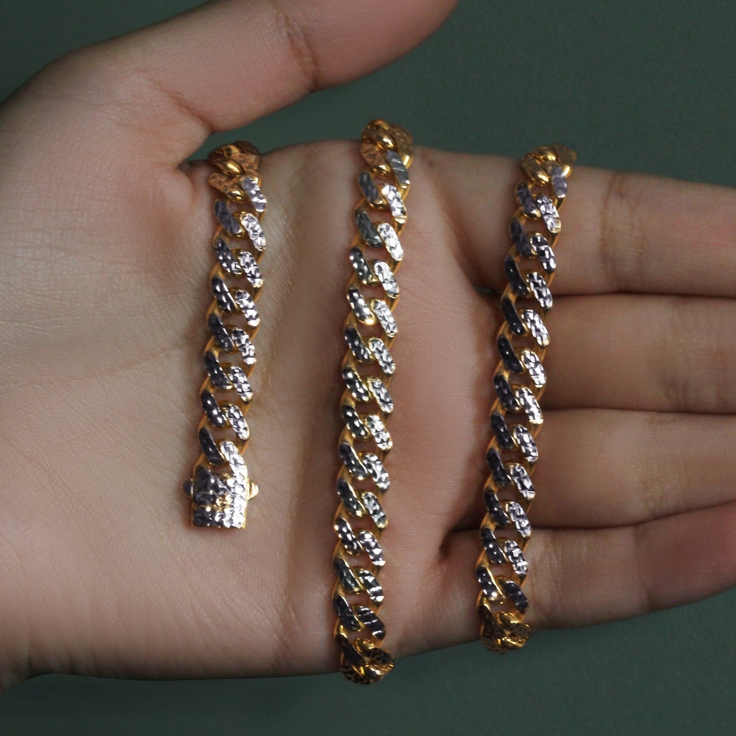 14K Yellow Gold White Pavé High Polish Modern Lite Miami Cuban Chain Necklace (8.00mm)