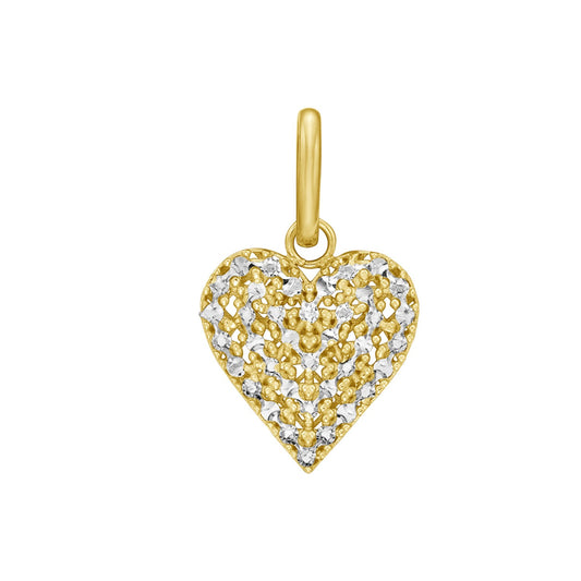 14K Yellow Gold Diamond Cut Pavé Heart Charm