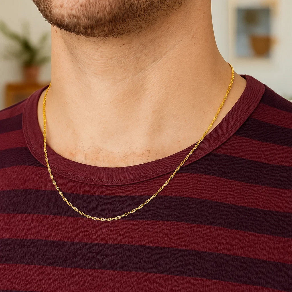 14K Yellow Gold Singapore Chain 1.30mm | Solid Gold, Lobster Clasp