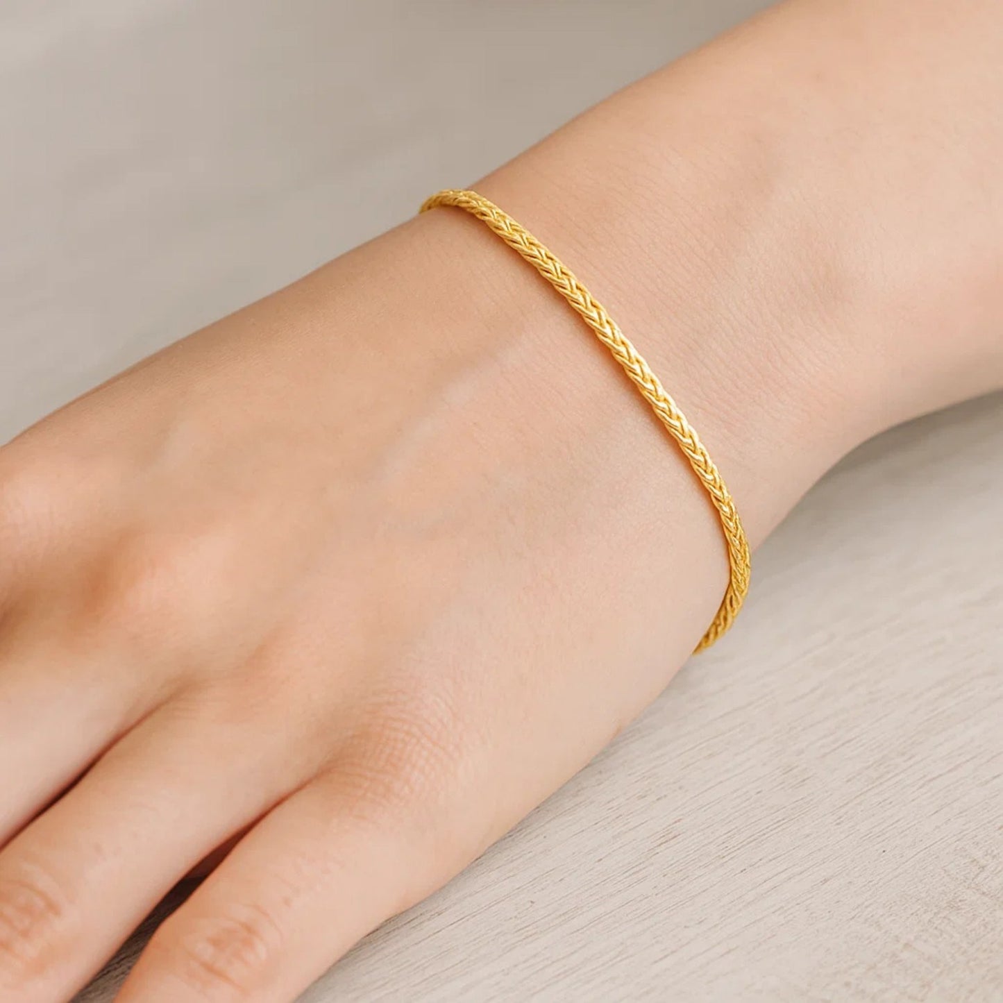10K Yellow Gold Solid Wheat Chain Bracelet (3.00mm) | True Pure Gold