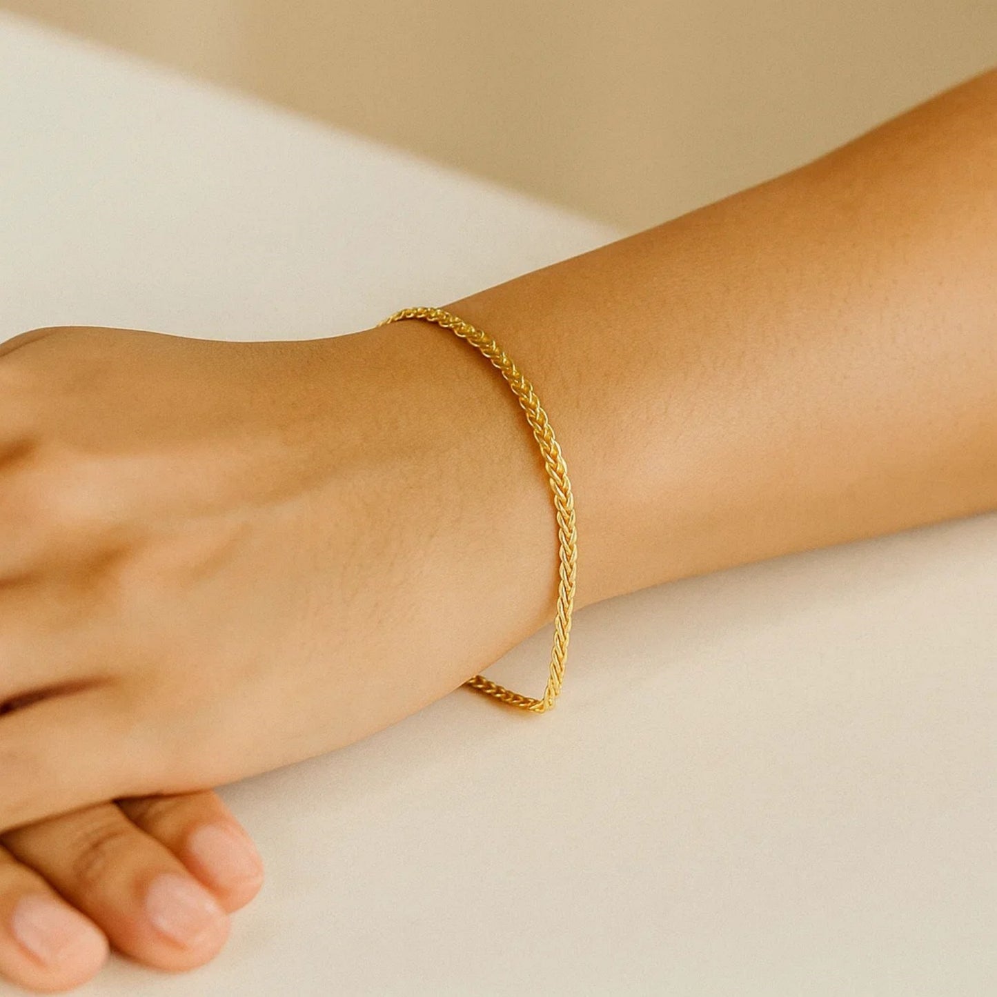 10K Yellow Gold Solid Wheat Chain Bracelet (3.00mm) | True Pure Gold