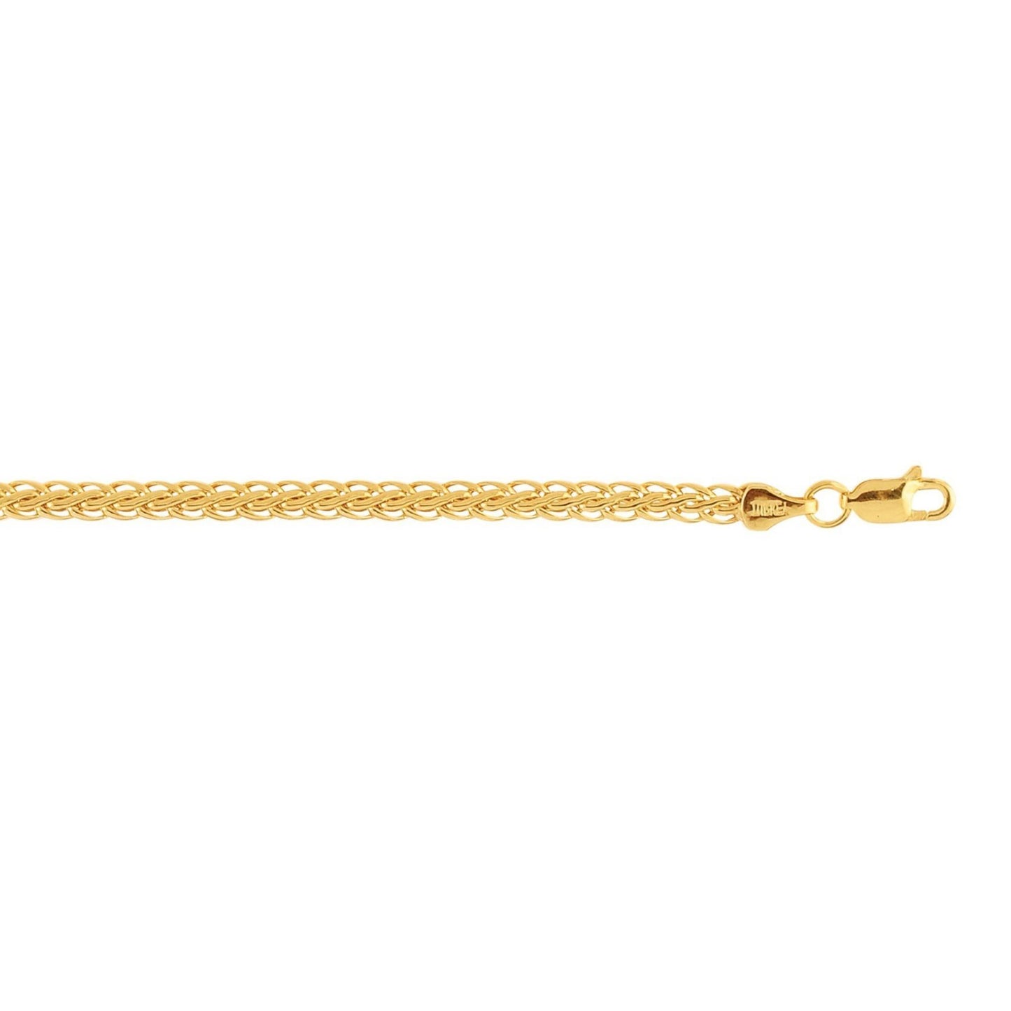 10K Yellow Gold Solid Wheat Chain Bracelet (3.00mm) | True Pure Gold