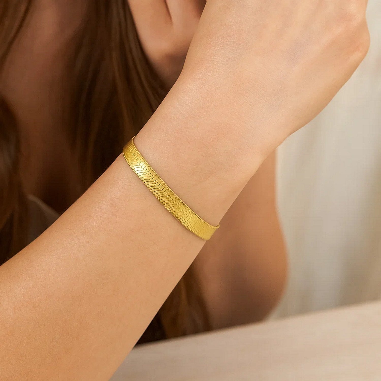 14K Yellow Gold Super Flex Herringbone Bracelet 6.00mm | Statement Solid Gold