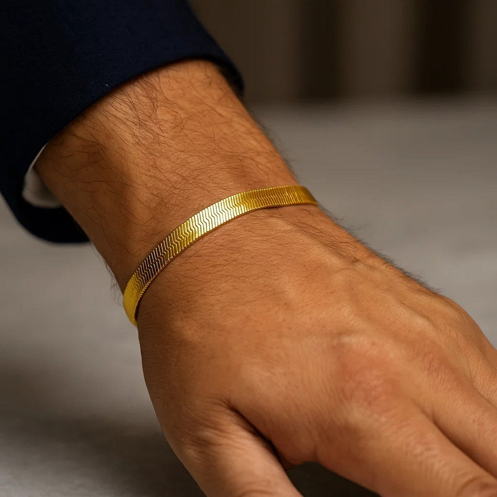 14K Yellow Gold Super Flex Herringbone Bracelet 6.00mm | Statement Solid Gold
