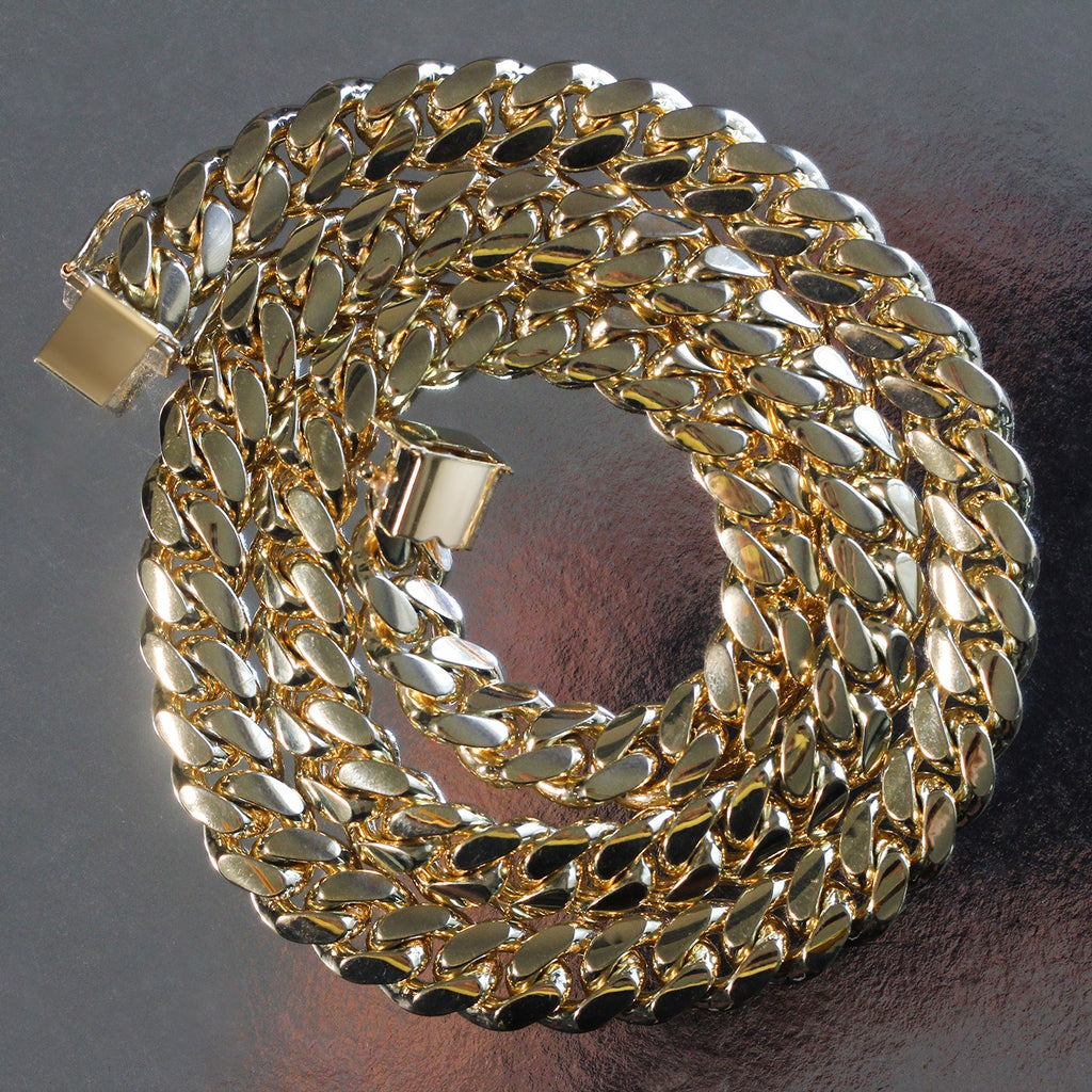 14K Yellow Gold Classic Solid Miami Cuban Chain Necklace (10.10mm) – True Pure Gold