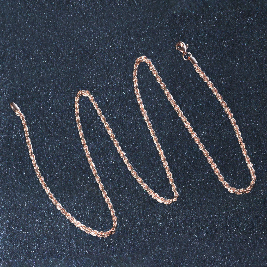 14K Rose Gold Solid Diamond Cut Rope Chain (1.60mm)