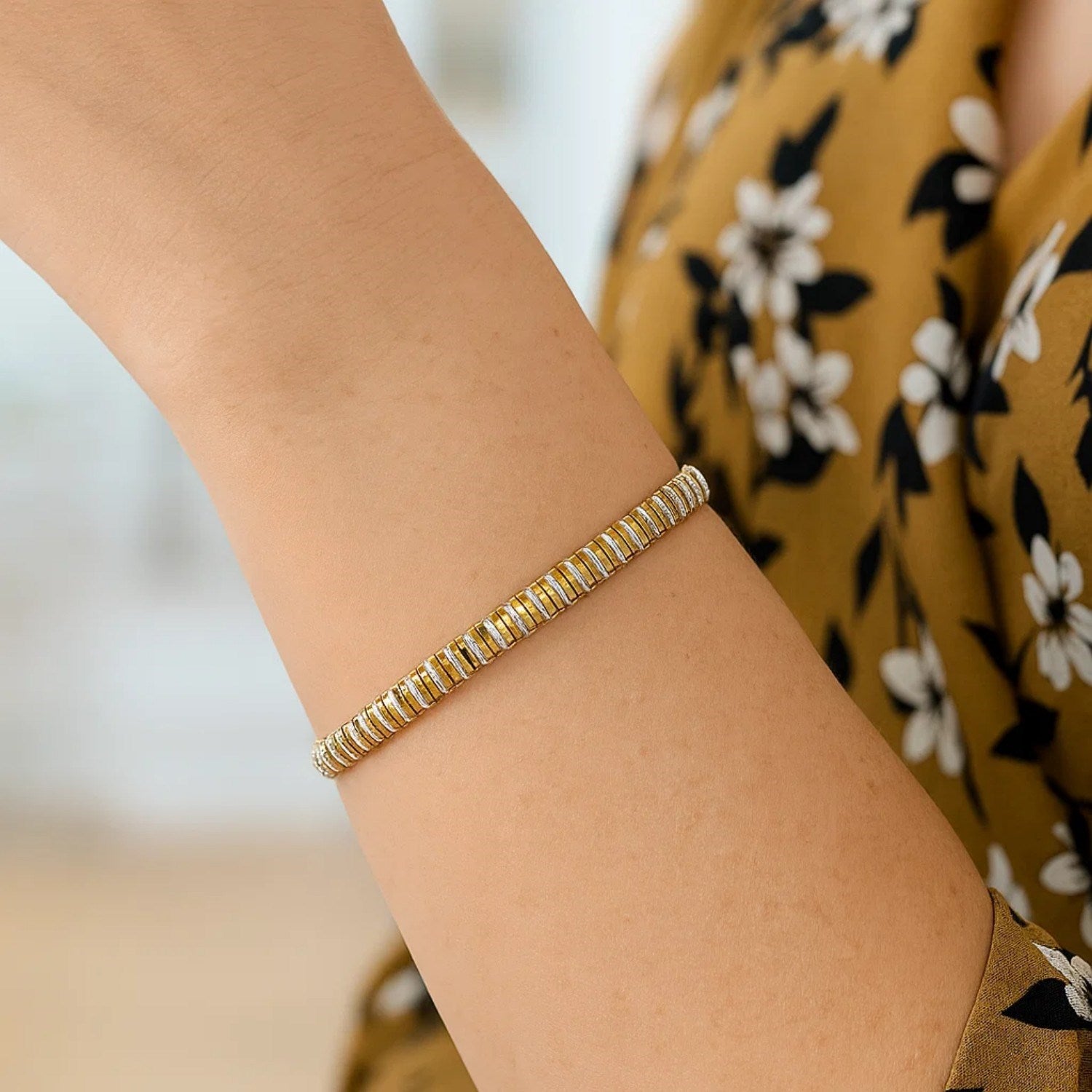 14K Two Tone Gold Mini Diamante Bracelet (4.00 mm)