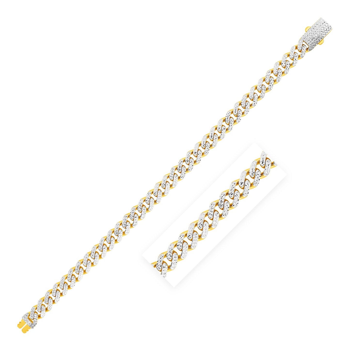 14K Yellow Gold White Pavé High Polish Modern Lite Miami Cuban Bracelet (8.00mm)