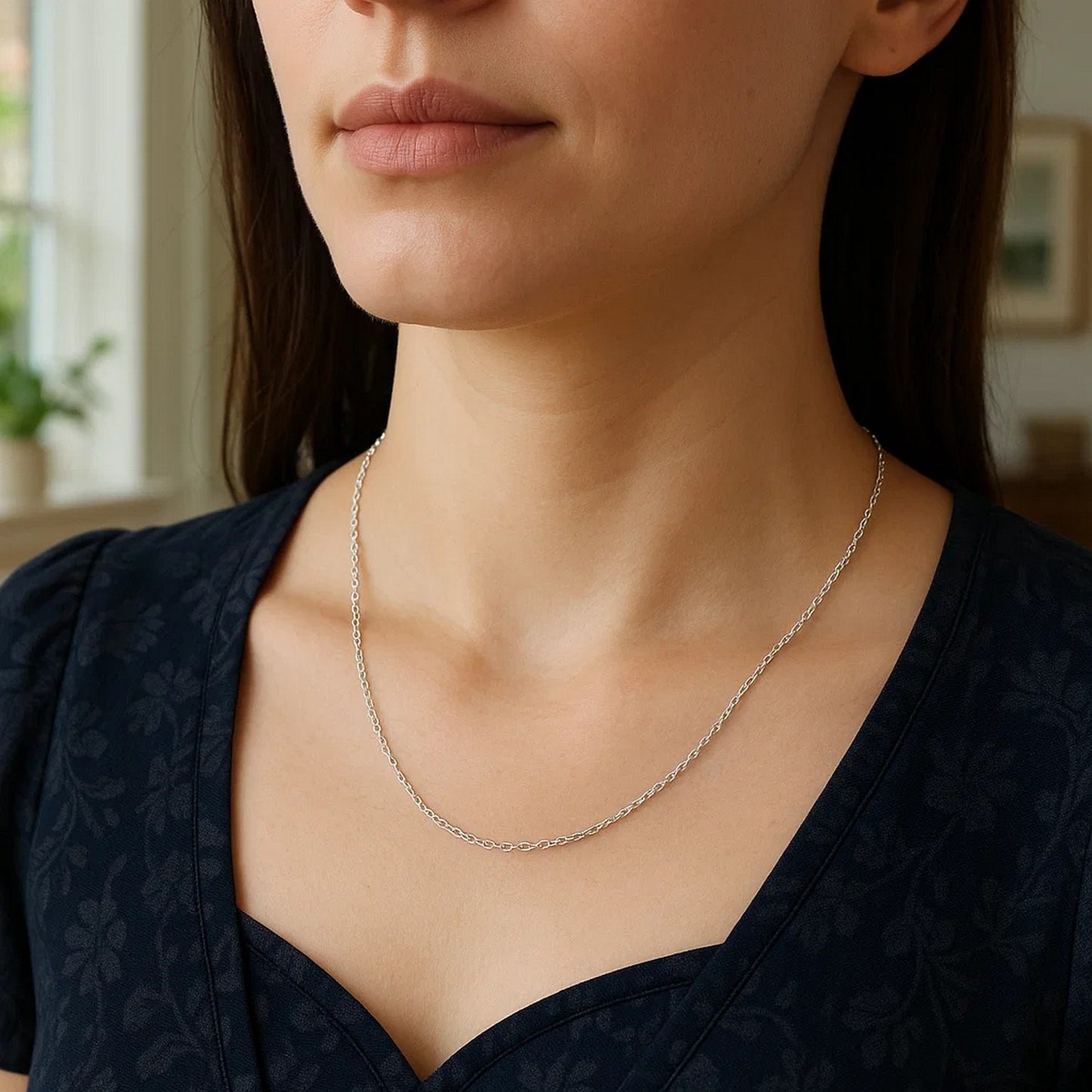 14K White Gold Round Cable Link Chain Necklace (1.10 mm)