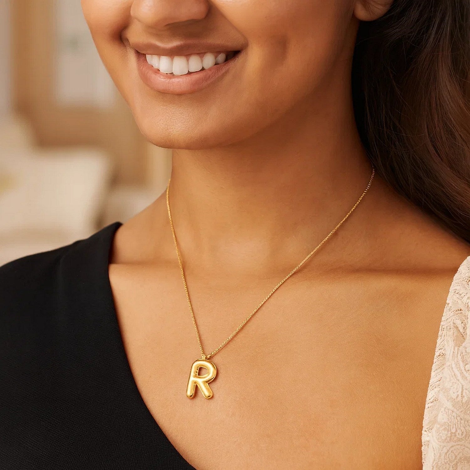 14K Yellow Gold Helium Initial R Pendant