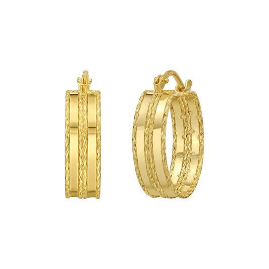 14K Yellow Gold Double Sparkle Spring Hoops Earrings