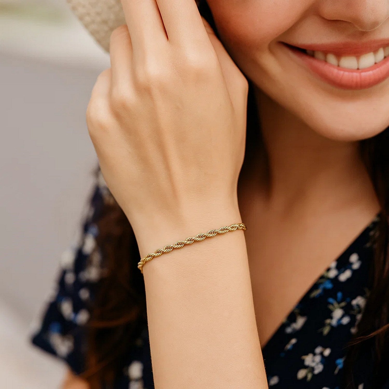 10K Yellow Gold Solid Diamond Cut Rope Bracelet (2.75mm)