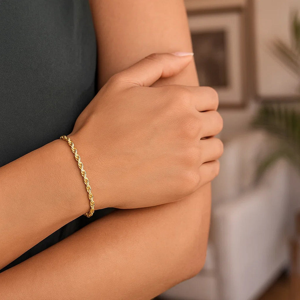 10K Yellow Gold Solid Diamond Cut Rope Bracelet (2.75mm)