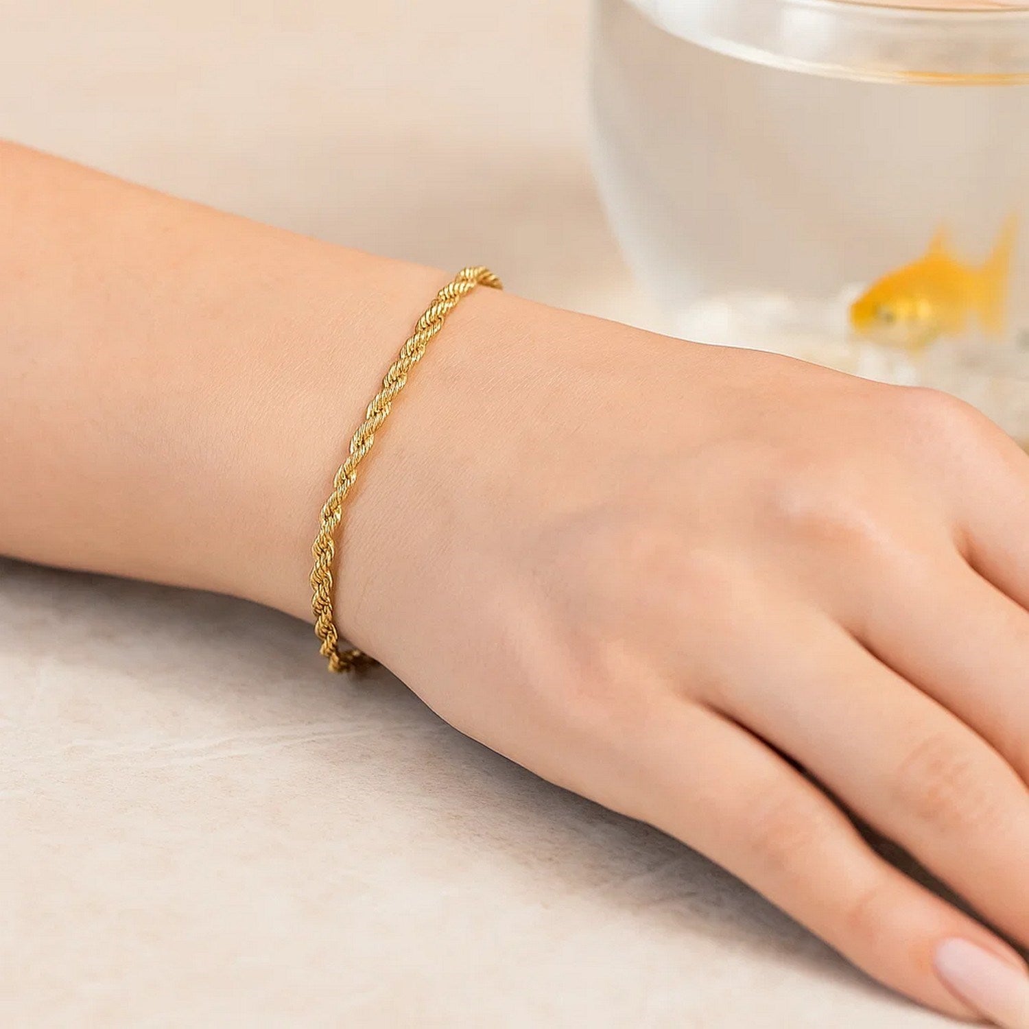 10K Yellow Gold Solid Diamond Cut Rope Bracelet (2.75mm)