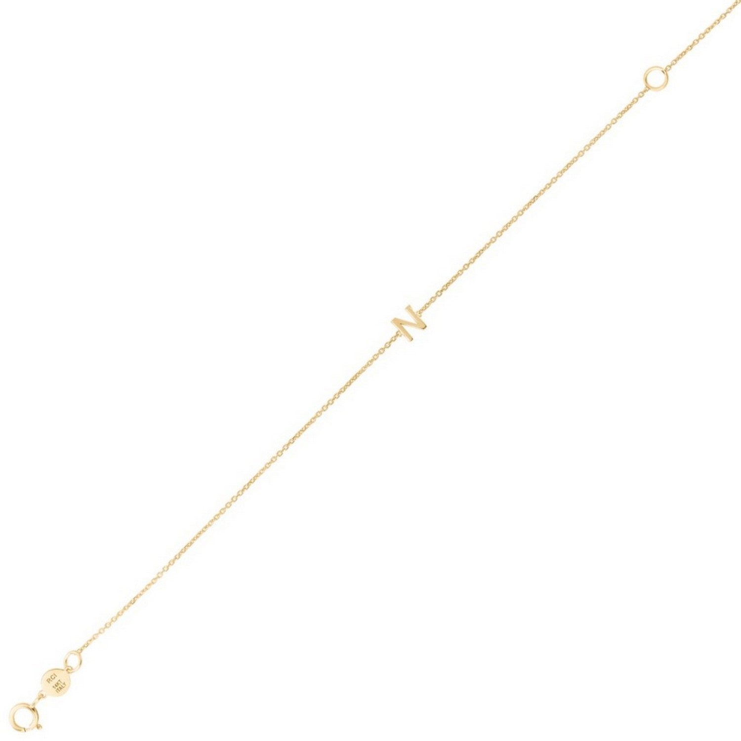 14K Yellow Gold Women's Mini Initial N Bracelet – 7 Inches – 14K Gold