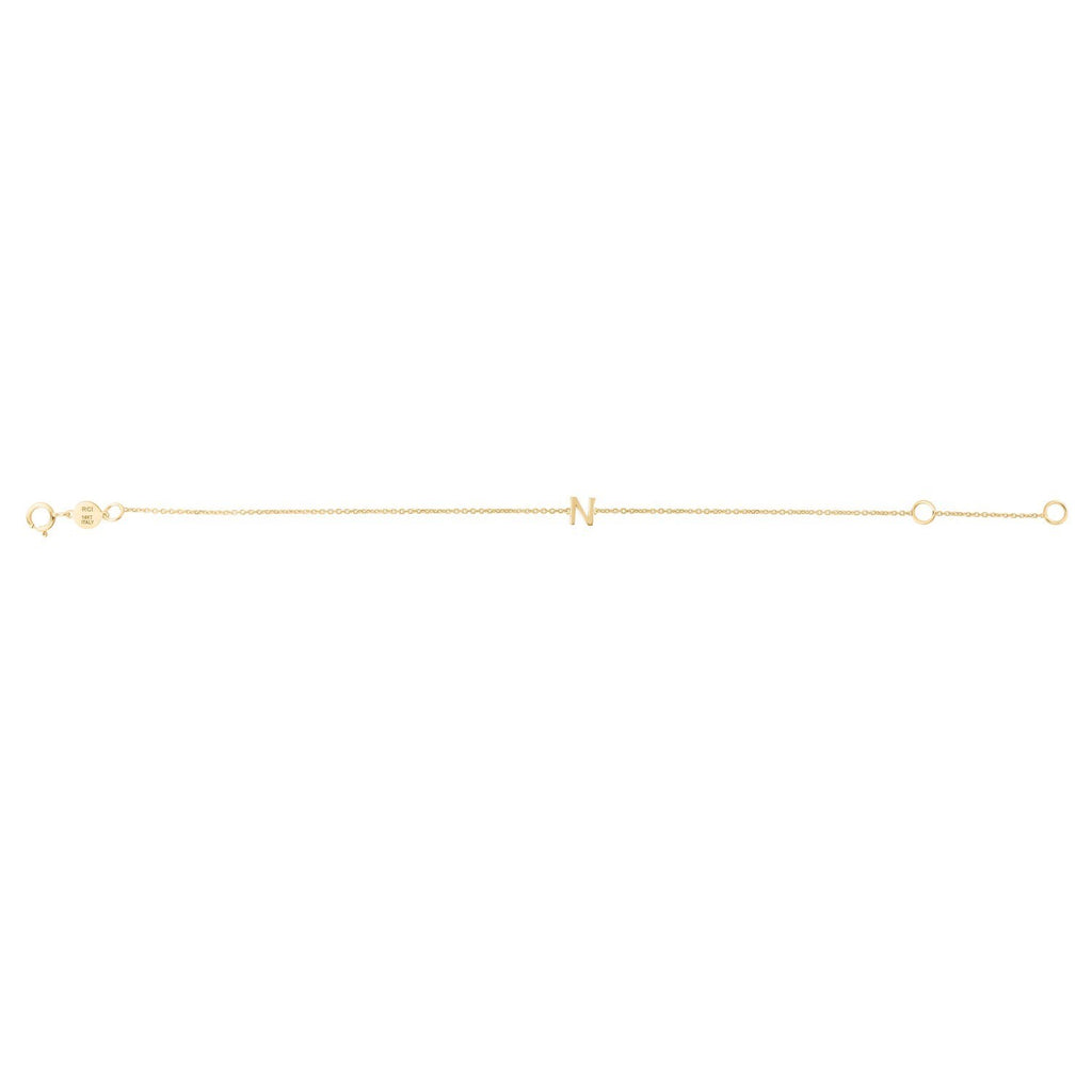 14K Yellow Gold Women's Mini Initial N Bracelet – 7 Inches – 14K Gold