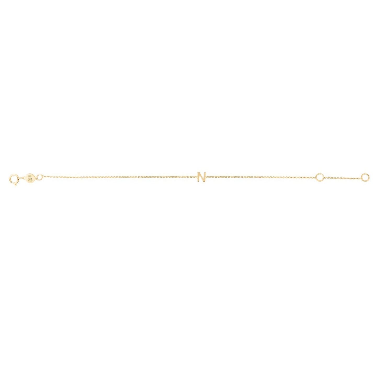14K Yellow Gold Mini Initial N Bracelet