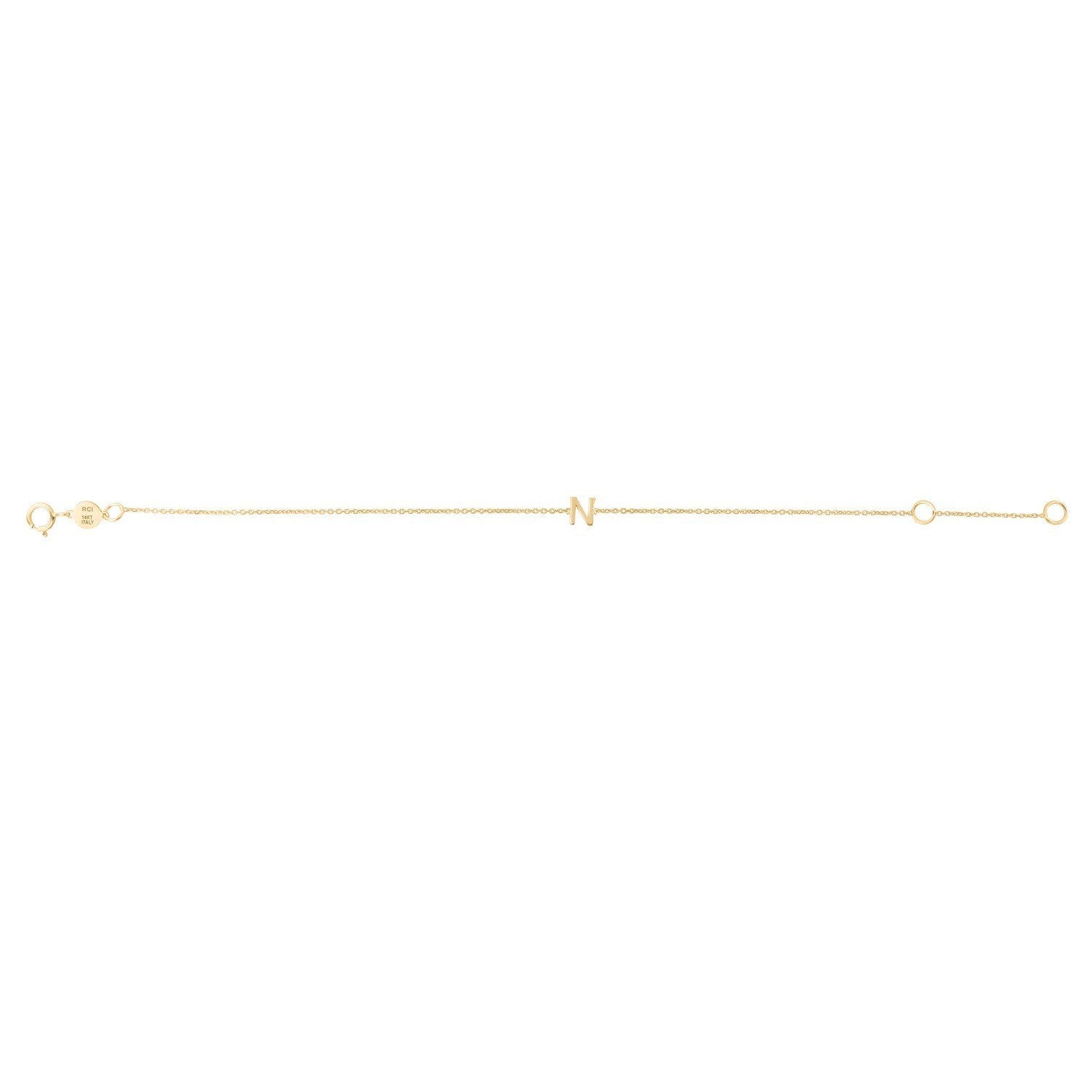 14K Yellow Gold Women's Mini Initial N Bracelet – 7 Inches – 14K Gold