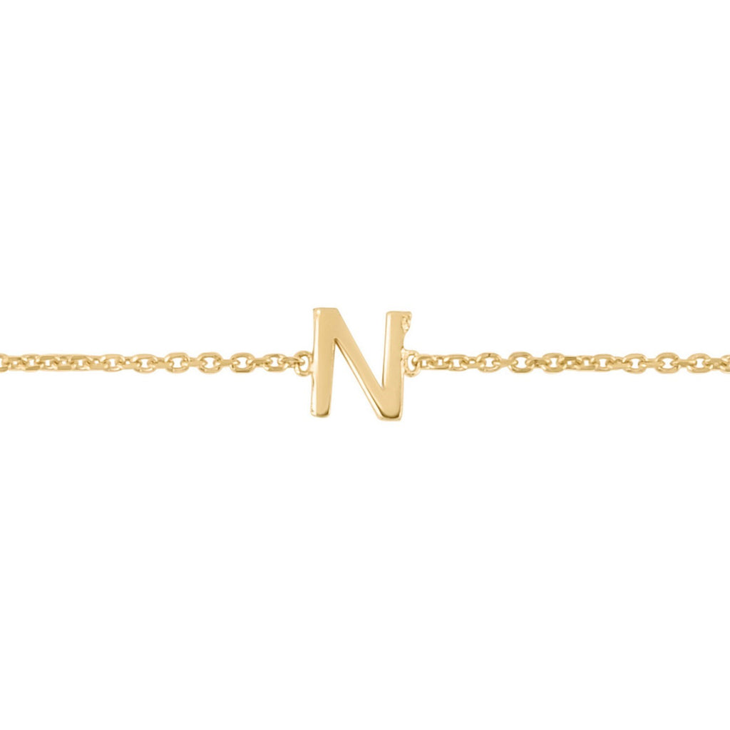14K Yellow Gold Women's Mini Initial N Bracelet – 7 Inches – 14K Gold