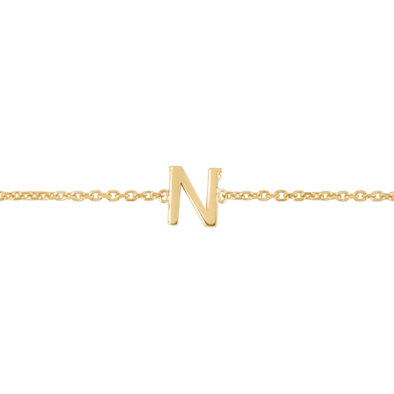 14K Yellow Gold Women's Mini Initial N Bracelet – 7 Inches – 14K Gold