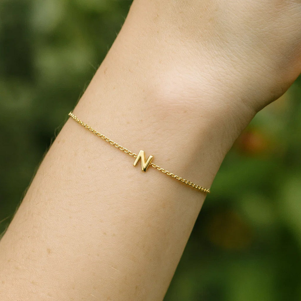 14K Yellow Gold Women's Mini Initial N Bracelet – 7 Inches – 14K Gold