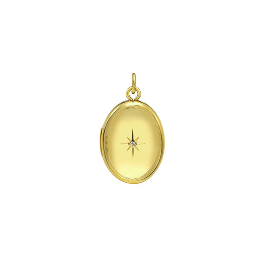 14K Yellow Gold Oval Diamond Locket Charm Pendant (16mm)