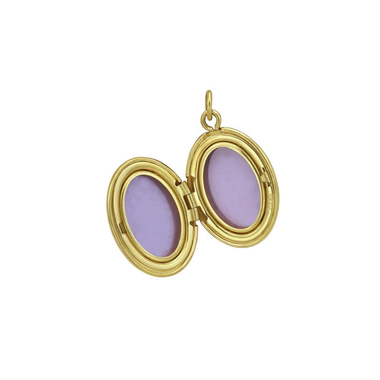 14K Yellow Gold Oval Diamond Locket Charm Pendant (16mm)