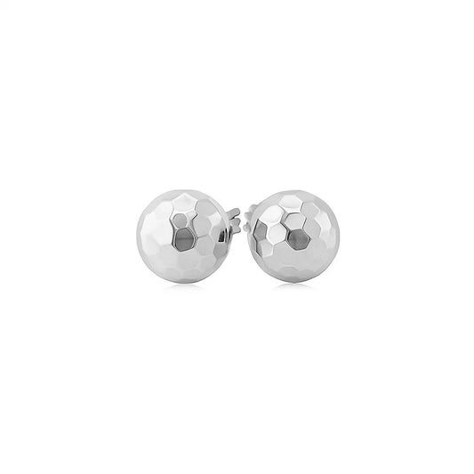 14k White Gold Ball Earrings with Faceted Texture(7mm)