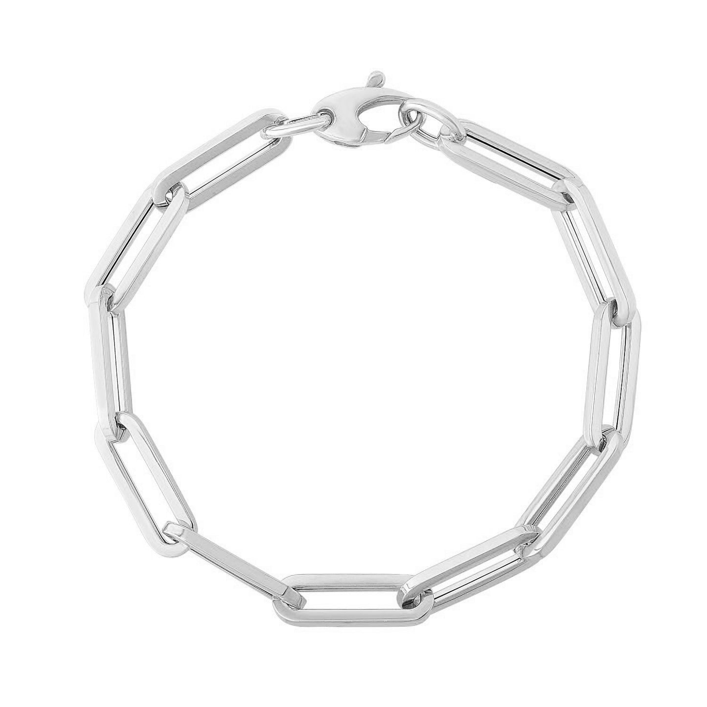 14K White Gold Extra Wide Paperclip Chain Bracelet – 6.10mm, 7.5 Inch