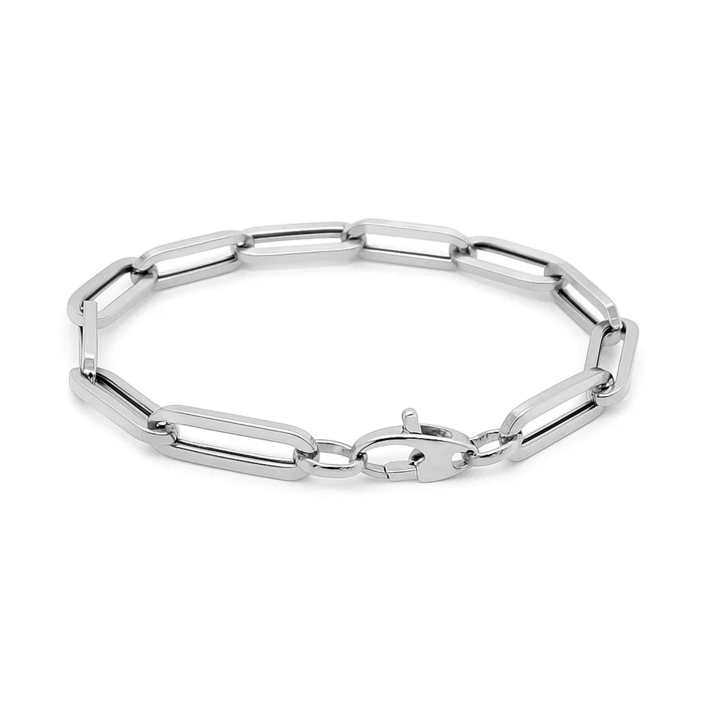 14K White Gold Extra Wide Paperclip Chain Bracelet – 6.10mm, 7.5 Inch